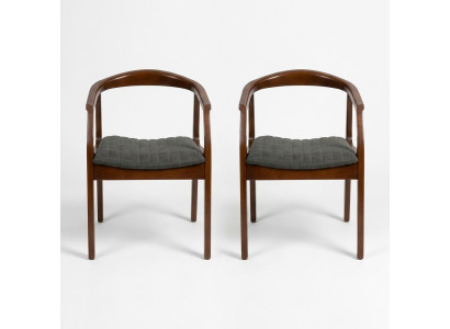 Chair Brown Design Living Room Dining Room Wood 2x Chairs Upholstered with Armrest