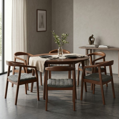 Chair Brown Design Living Room Dining Room Wood 6x Chairs Upholstered New