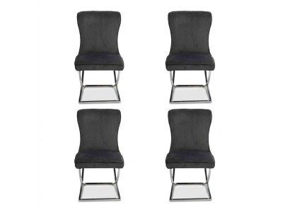 Chesterfield Black 4x Chairs Without Armrests Metal Frame Dining Chairs