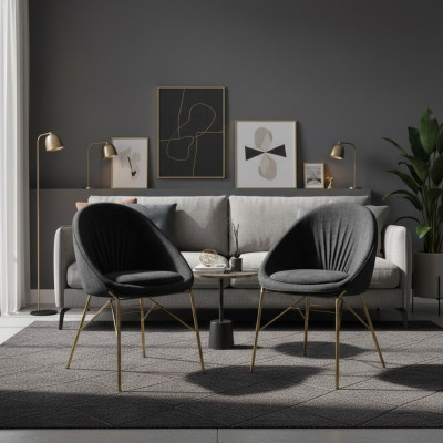 Design Black 2x Chairs Without Armrests Dining Room Modern Furniture Luxury New