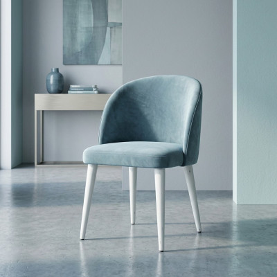 Modern dining room wooden chair without armrest, new design upholstered chair, seat blue