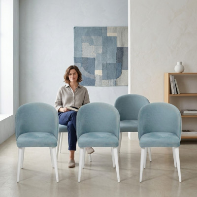 Luxury dining room wood 6x chairs blue armless new design upholstered chair