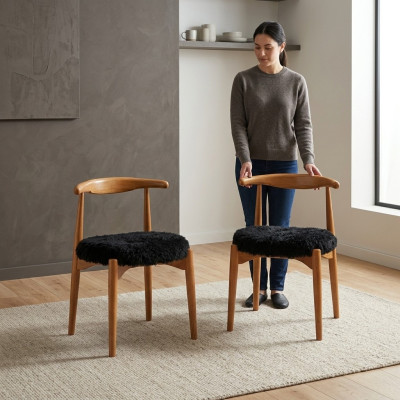 Luxury Dining Room Wood 2x Chairs Brown Armless Design Upholstered Chair