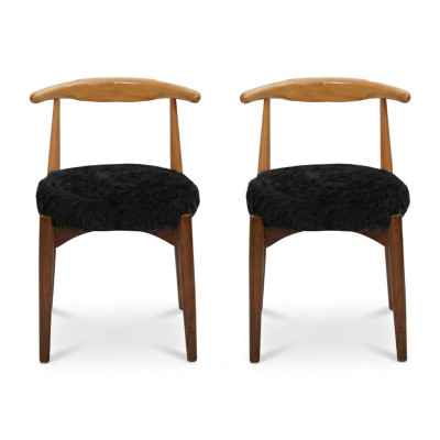 Luxury Dining Room Wood 2x Chairs Brown Armless Design Upholstered Chair