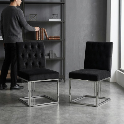 Black armchair designer 2x chairs dining room furniture dining chairs stainless steel chair