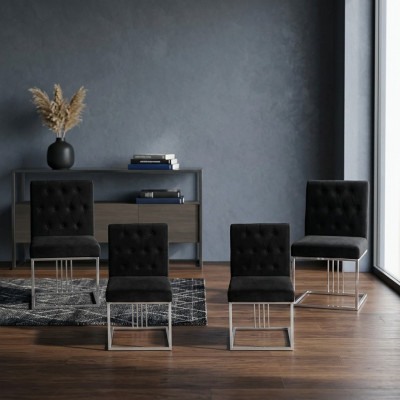Black set of 4 chairs, armchair, designer dining room furniture, dining chairs, stainless steel chair