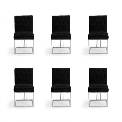 Black Dining Room 6x Chairs Armchair Designer Furniture Dining Chairs Stainless Steel Chair
