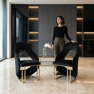 Stylish 2x Dining Room Chairs Black Kitchen Chair Armchair Luxury Novelty