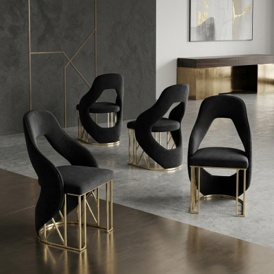 Stylish 4x Chairs Dining Chair Black Kitchen Chair Armchair Luxury Novelty