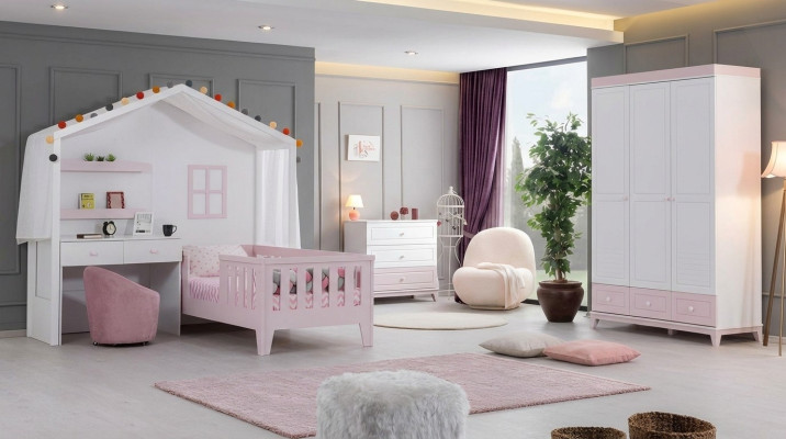 Children's room set modern: children's bed with desk, dresser, wardrobe