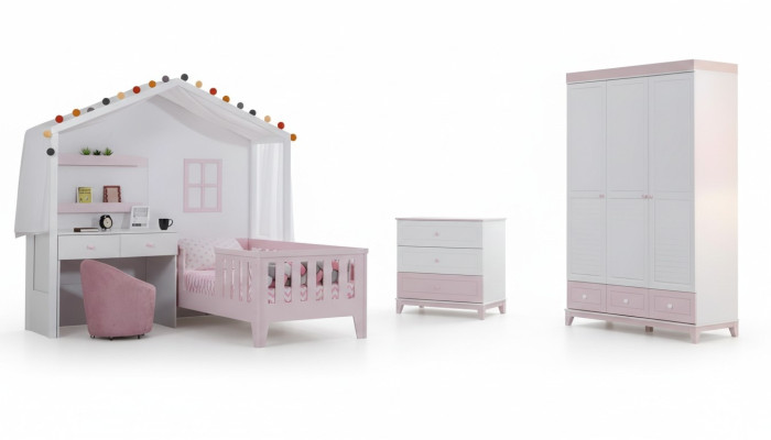 Children's room set modern: children's bed with desk, dresser, wardrobe