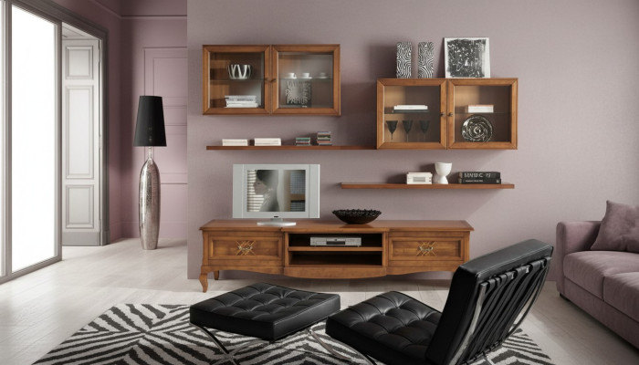 Designer living room 4x wall cabinets brown lowboard 7-piece. New wall unit.