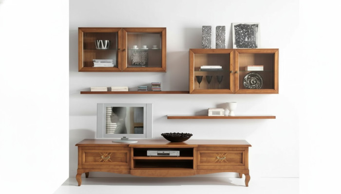 Designer living room 4x wall cabinets brown lowboard 7-piece. New wall unit.