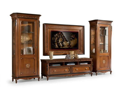 RTV lowboard classic living wall TV frame brown living room set 4-piece.