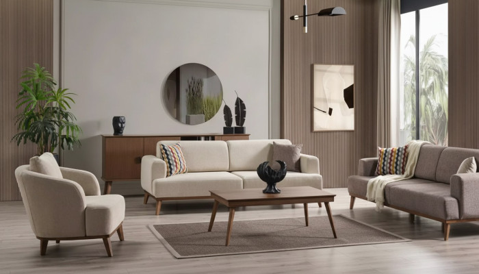 Living room furniture set 331 3-seater sofa armchair 4-piece group new beige