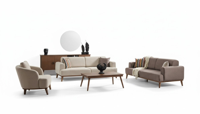 Living room furniture set 331 3-seater sofa armchair 4-piece group new beige