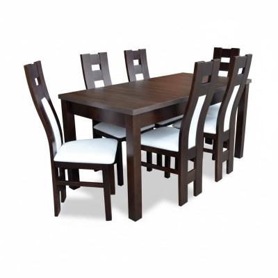 Classic dining table wood dining room set 6x chairs set brown