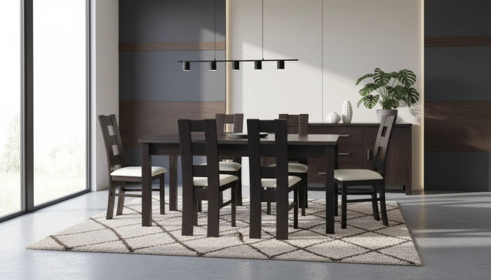 Classic dining table wood dining room set 6x chairs set 7 pcs.