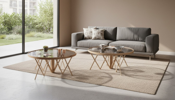 Designer living room set 2x round coffee tables luxury furniture