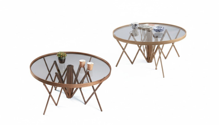 Designer living room set 2x round coffee tables luxury furniture