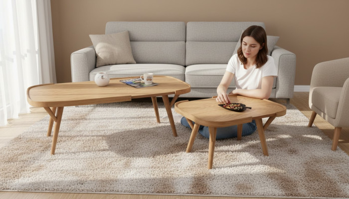 Living Room Set 2 pcs 2x Coffee Tables Designer Furniture Modern Complete Wood