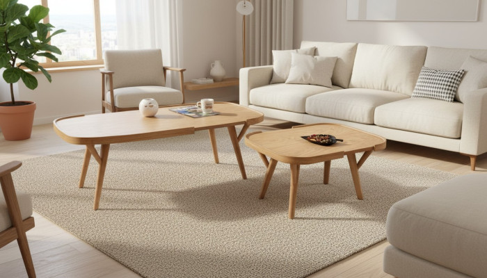 Living Room Set 2 pcs 2x Coffee Tables Designer Furniture Modern Complete Wood