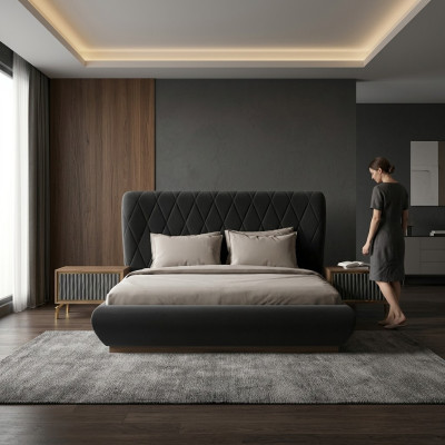 Bedroom 3-piece luxury set double bed design wood 2x nightstands complete
