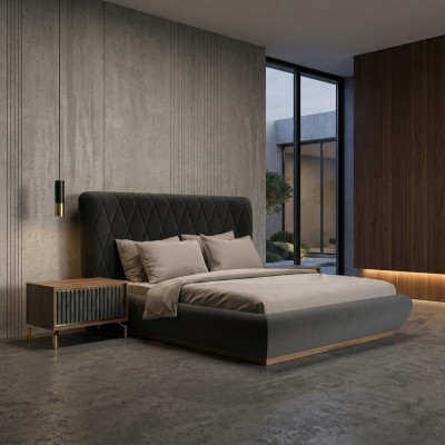 Bedroom 3-piece luxury set double bed design wood 2x nightstands complete