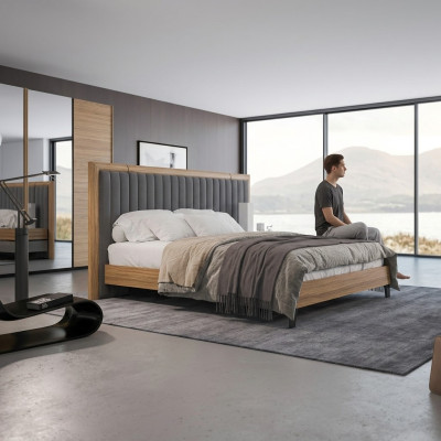 Bedroom set 3-piece double bed modern 2x bedside tables wood design complete