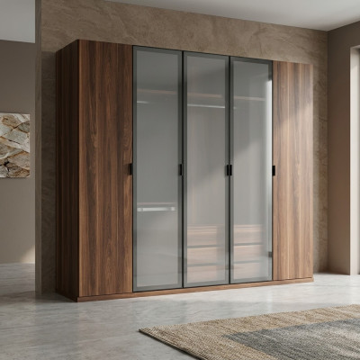 Wood Brown Wardrobe Bedroom Modern Design Furniture Cabinet