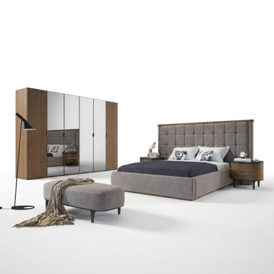 Bedroom luxury set 4-piece bed, 2x nightstands, designer bench, modern furniture