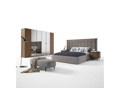 Bedroom luxury set 4-piece bed, 2x nightstands, designer bench, modern furniture