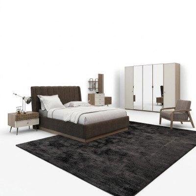 Luxury bedroom double bed 2x bedside tables wood complete 6-piece modern