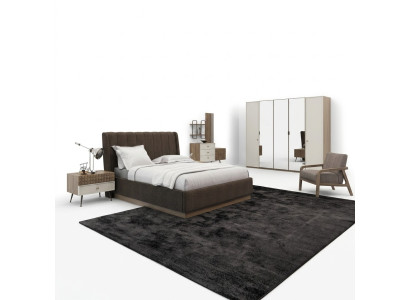 Luxury bedroom double bed 2x bedside tables wood complete 6-piece modern