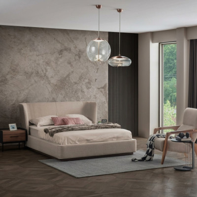 Modern beige double bed bedroom set 2x nightstands luxury new furniture