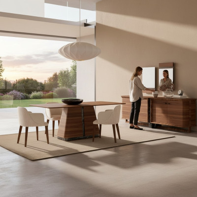 Modern dining room dining table 4x chairs dining set sideboard luxury furniture 2x mirrors