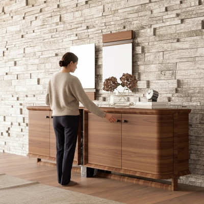 Luxury Complete Sideboard with 2x Mirror Design Wooden Cabinet Dining Room Furniture