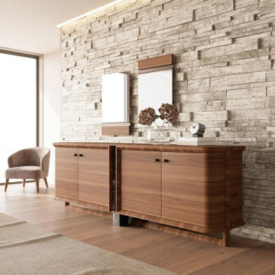 Luxury Complete Sideboard with 2x Mirror Design Wooden Cabinet Dining Room Furniture