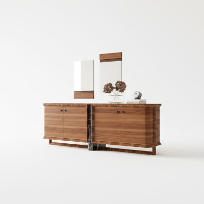 Luxury Complete Sideboard with 2x Mirror Design Wooden Cabinet Dining Room Furniture