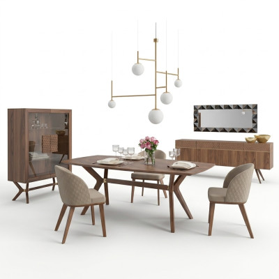 Modern design dining room complete set: dining table, 4 chairs, luxury sideboard, new display cabinet.