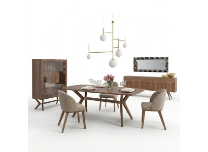 Modern design dining room complete set: dining table, 4 chairs, luxury sideboard, new display cabinet.