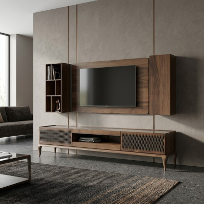 Wooden Furniture Living Room Set 4-Piece TV Stand Bookcases Wall Unit TV Frame New