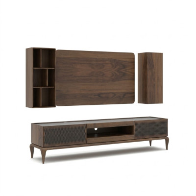 Wooden Furniture Living Room Set 4-Piece TV Stand Bookcases Wall Unit TV Frame New