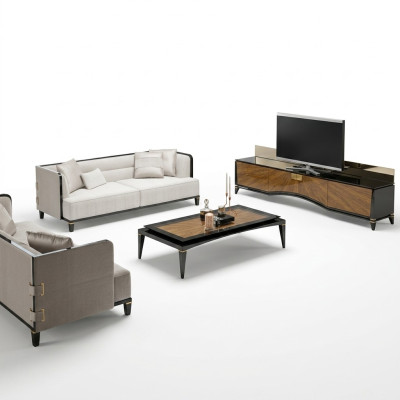 Upholstered Furniture Sofa Couch Designer 2x Three-Seater Sofas Modern White Interior