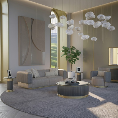 Living Room Set 2-Piece Three-Seater Sofa Upholstered Furniture Armchair Modern Design