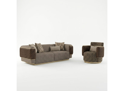 Upholstered Textile Sofa Set 2 pcs Living Room Three-Seater Sofa Couch Modern Armchair