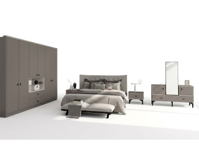 Gray Bedroom Set Designer Bed Dresser Wardrobe Luxury 5-piece