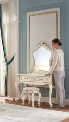 Bedroom set classical furniture dressing table with mirror stool 2-piece set