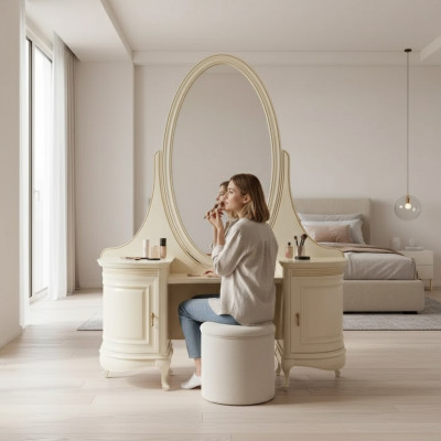 Makeup table mirror bedroom luxury furniture beige console sideboard table