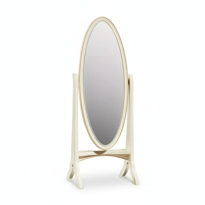 Living room floor mirror, oval wooden frame, white standing mirror, mirror